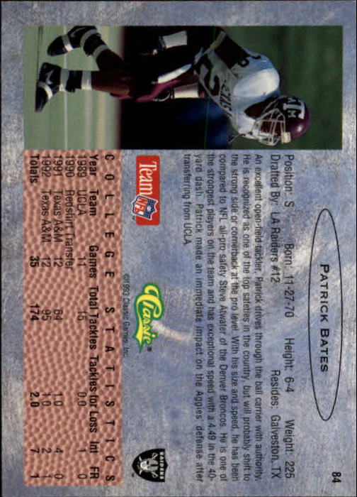 1993 Classic Draft Football "Main Set" Base Cards - Picture 169 of 201