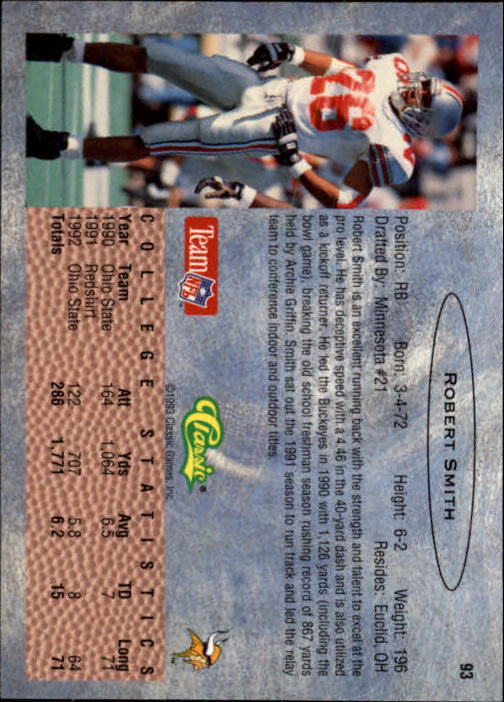 1993 Classic Draft Football "Main Set" Base Cards - Picture 187 of 201