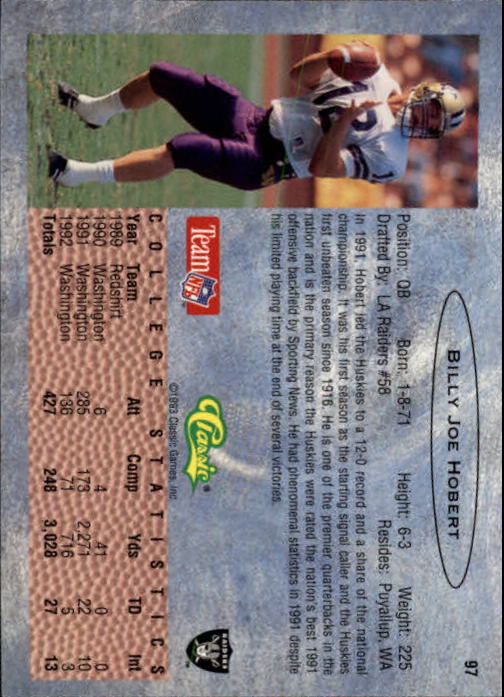 1993 Classic Draft Football "Main Set" Base Cards - Picture 195 of 201