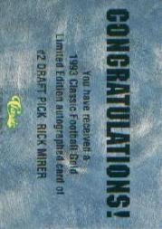 1993 Classic #AU3 Rick Mirer AU/5000 back image