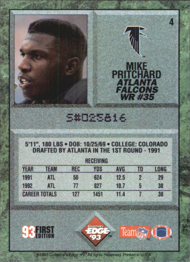 1993 Collector's Edge #4 Mike Pritchard back image