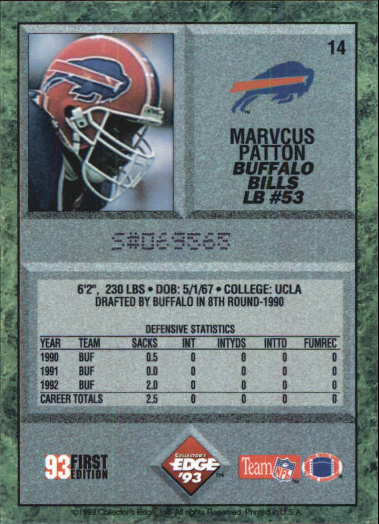 1993 Collector's Edge #14 Marvcus Patton RC back image