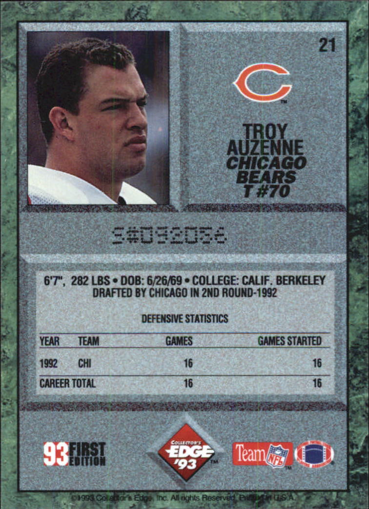 1993 Collector's Edge #21 Troy Auzenne back image