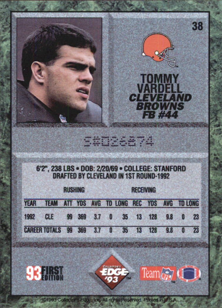 1993 Collector's Edge #38 Tommy Vardell back image