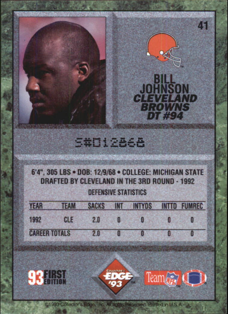 1993 Collector's Edge #41 Bill Johnson back image