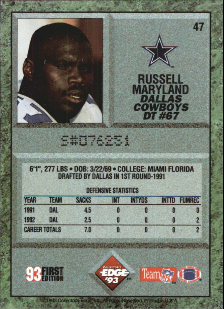 1993 Collector's Edge #47 Russell Maryland back image