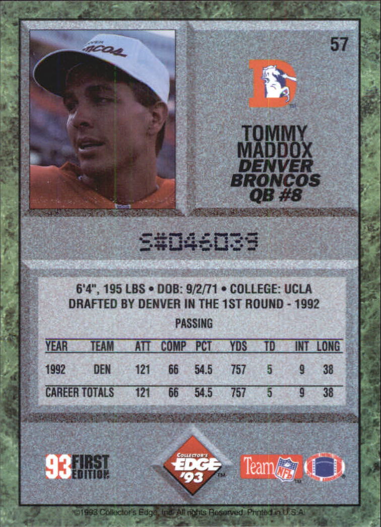 1993 Collector's Edge #57 Tommy Maddox back image