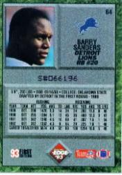 1993 Collector's Edge #64 Barry Sanders back image