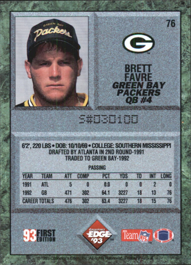 1993 Collector's Edge #76 Brett Favre back image