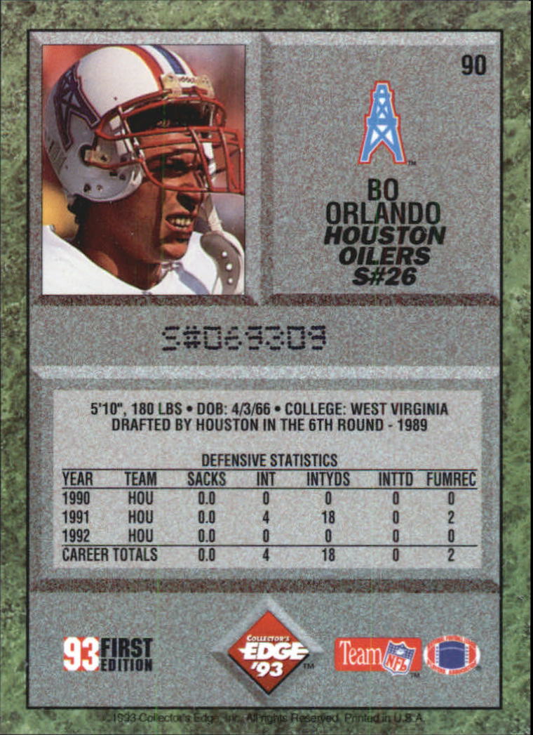 1993 Collector's Edge #90 Bo Orlando back image