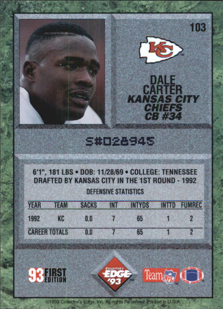 1993 Collector's Edge #103 Dale Carter back image