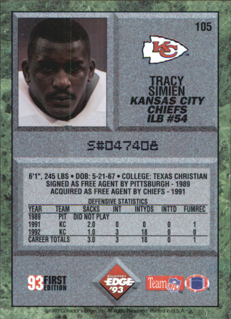 1993 Collector's Edge #105 Tracy Simien back image