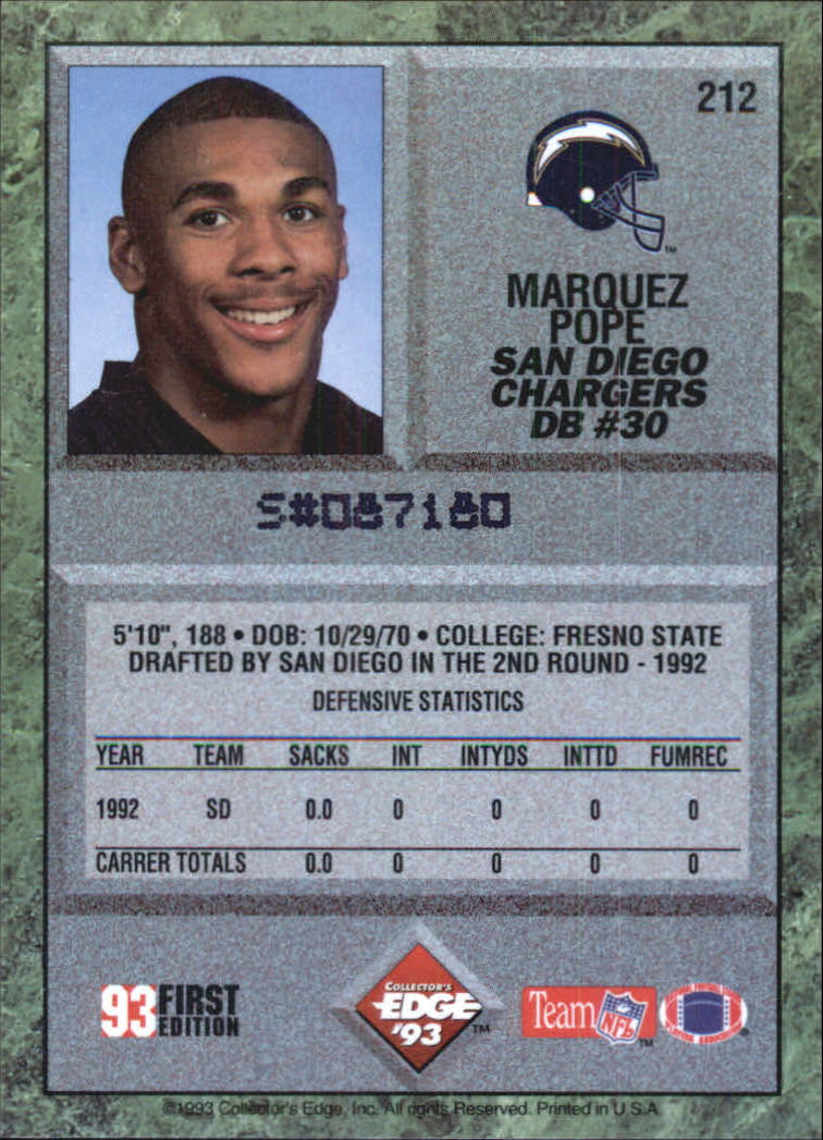 1993 Collector's Edge #212 Marquez Pope back image