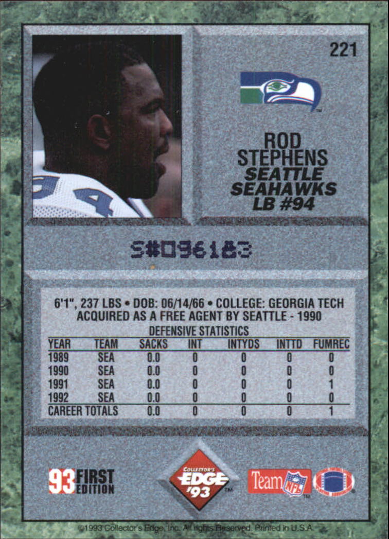 1993 Collector's Edge #221 Rod Stephens RC back image