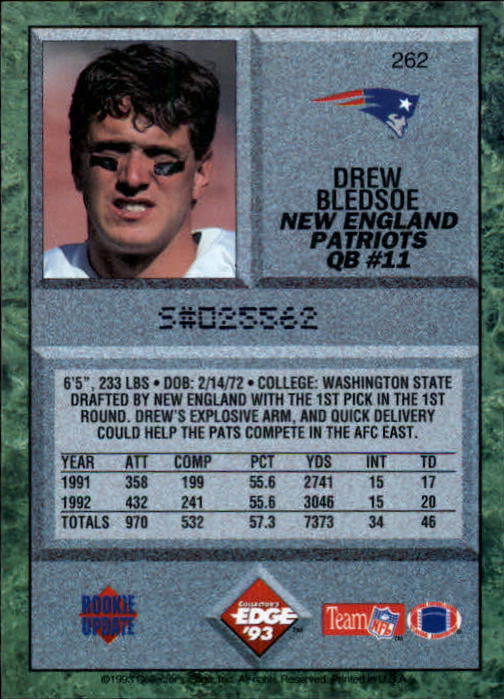 1993 Collector's Edge #262 Drew Bledsoe RC back image