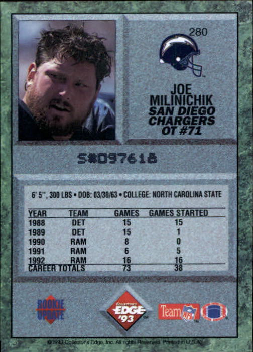 1993 Collector's Edge #280 Joe Milinichik back image