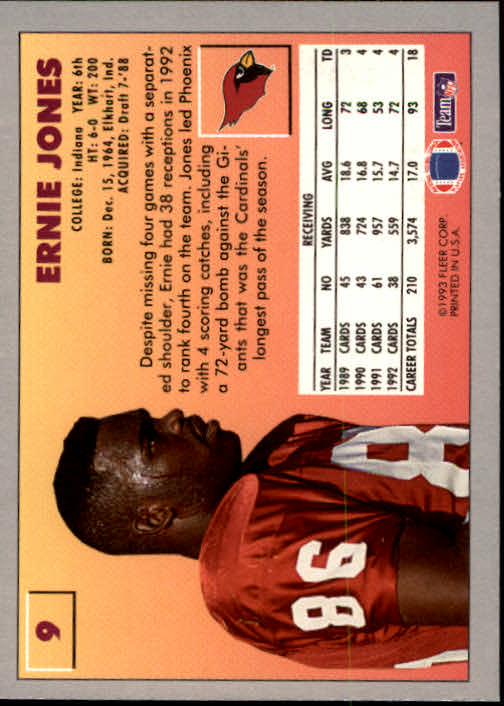 1993 Fleer #9 Ernie Jones back image