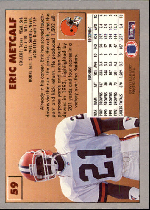1993 Fleer #59 Eric Metcalf back image