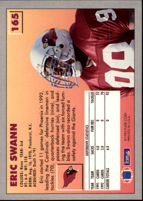 1993 Fleer #165 Eric Swann back image
