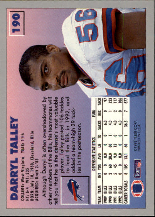 1993 Fleer #190 Darryl Talley back image