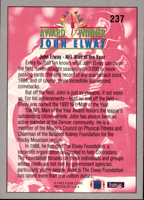 1993 Fleer #237 John Elway AW back image