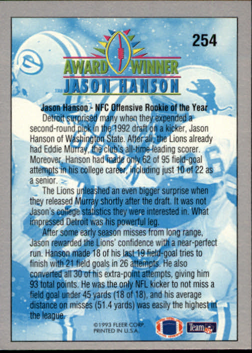 1993 Fleer Football "Main Set" Base Cards #251 to #500 - Picture 9 of 501