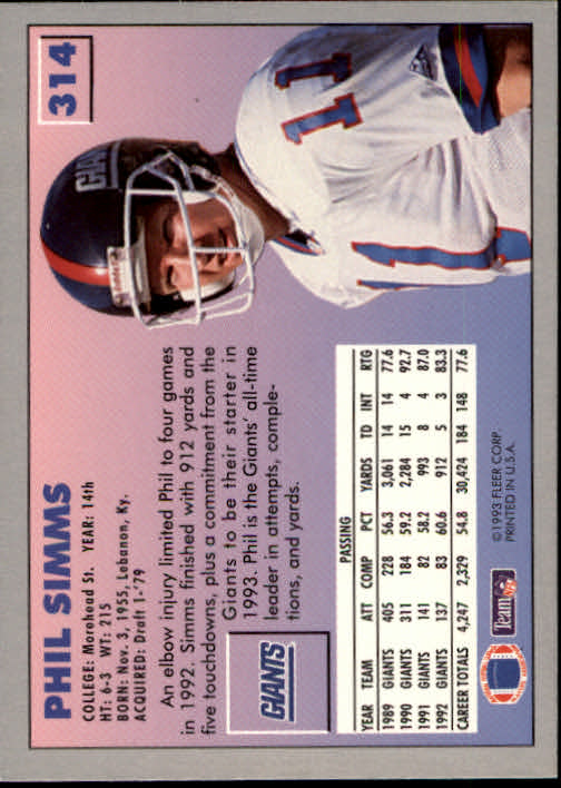 1993 Fleer Football "Main Set" Base Cards #251 to #500 - Picture 129 of 501