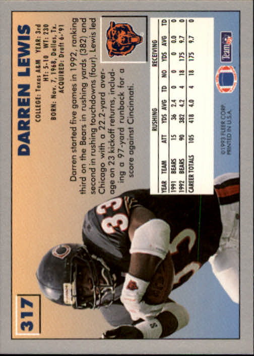 1993 Fleer Football "Main Set" Base Cards #251 to #500 - Picture 135 of 501