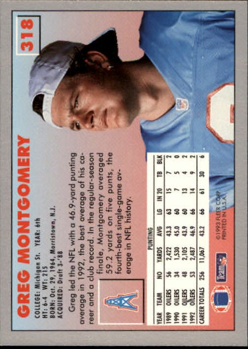 1993 Fleer Football "Main Set" Base Cards #251 to #500 - Picture 137 of 501