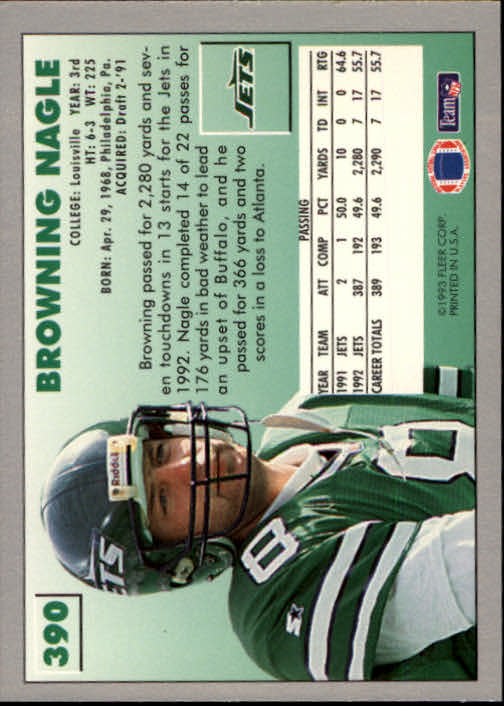 1993 Fleer #390 Browning Nagle back image