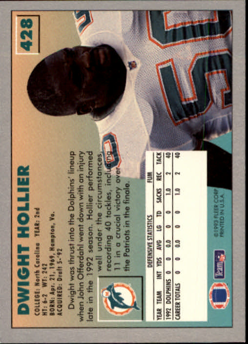 1993 Fleer #428 Dwight Hollier RC back image