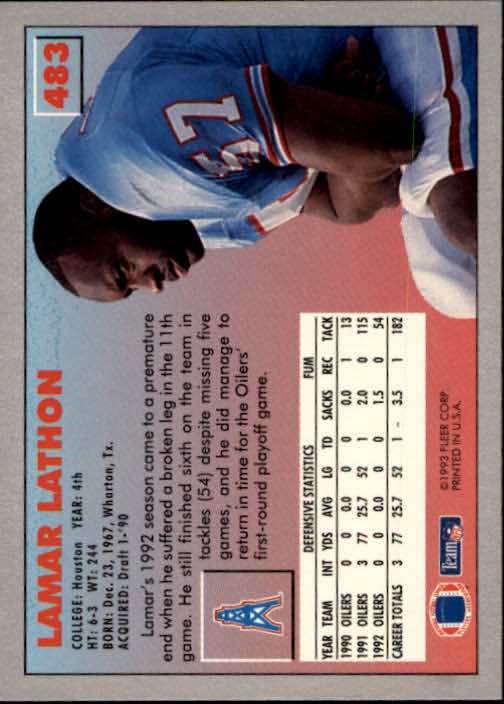 1993 Fleer Football "Main Set" Base Cards #251 to #500 - Picture 467 of 501