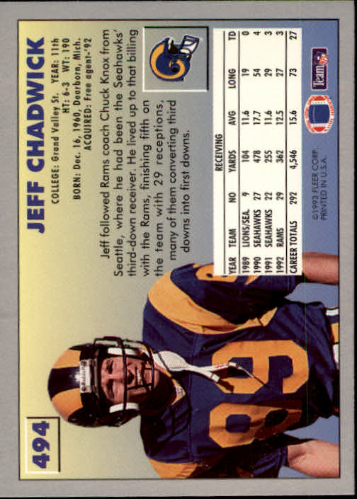 1993 Fleer Football "Main Set" Base Cards #251 to #500 - Picture 489 of 501