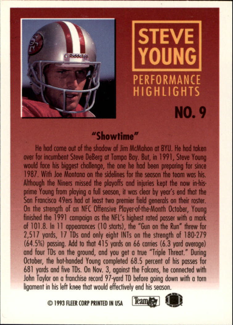 1993 Fleer Steve Young #9 Steve Young back image