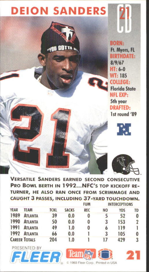 1993 Pro Set Power Football #21 Deion Sanders  