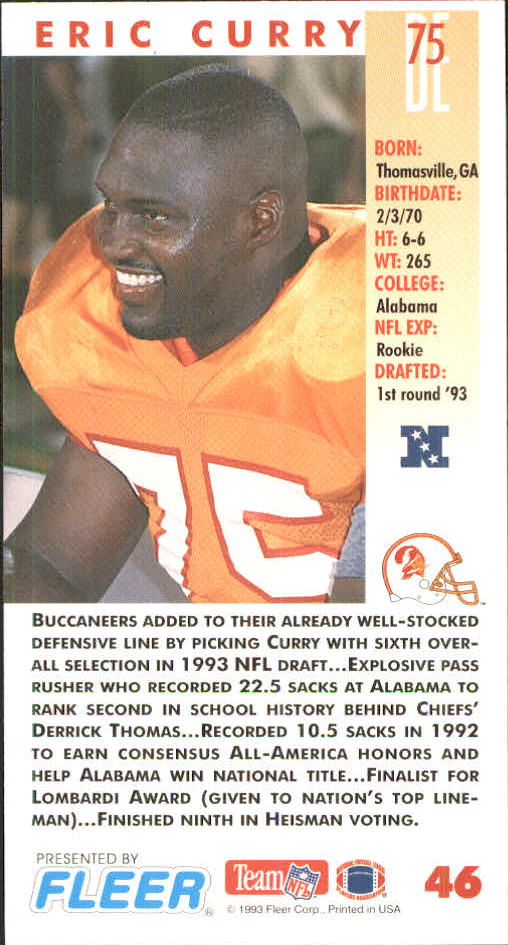 1993 GameDay #46 Eric Curry RC back image