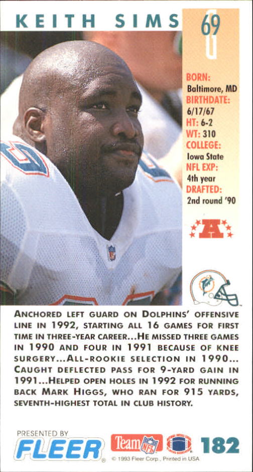 1993 GameDay #182 Keith Sims back image
