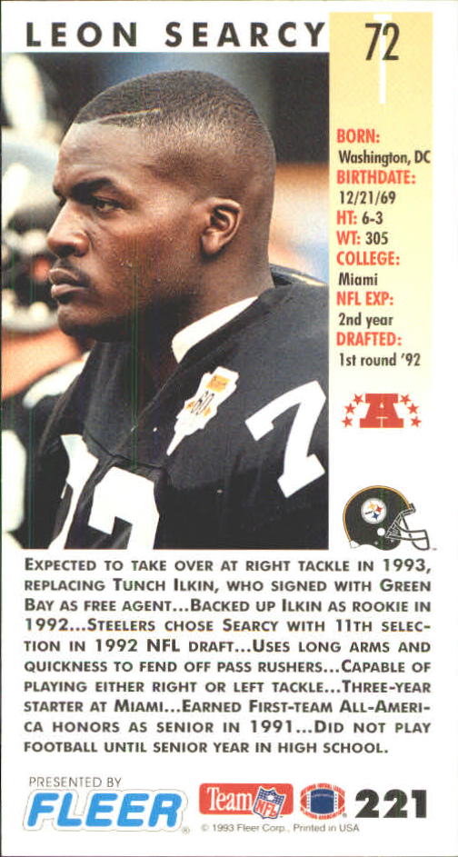 1993 GameDay #221 Leon Searcy back image