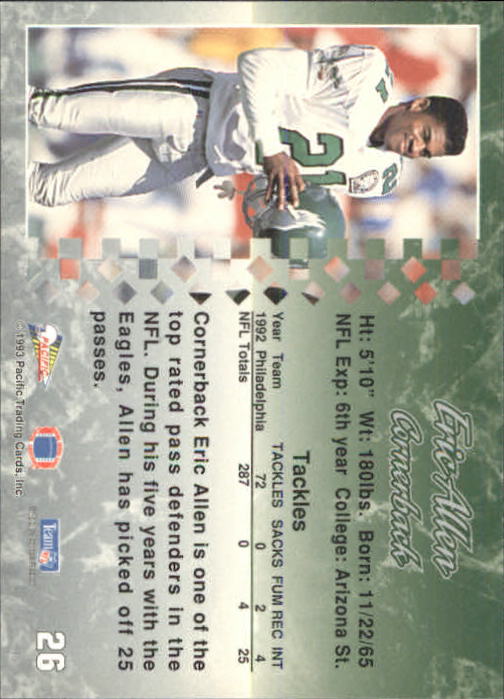 A6697- 1993 Pacific Football Cards 1-250 +Rookies -You Pick- 15+ FREE US SHIP - Bild 52 von 487