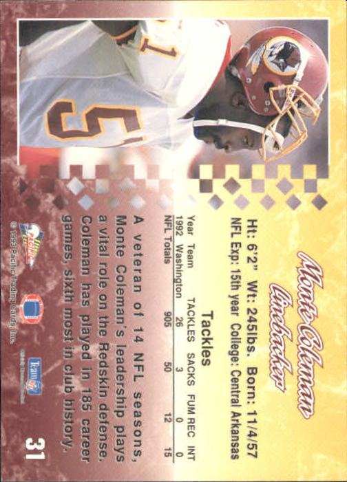 A6697- 1993 Pacific Football Cards 1-250 +Rookies -You Pick- 15+ FREE US SHIP - Bild 62 von 487