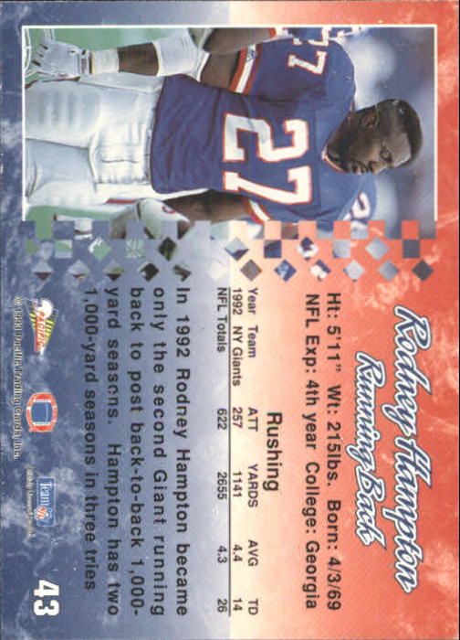 1993 Pacific #43 Rodney Hampton back image