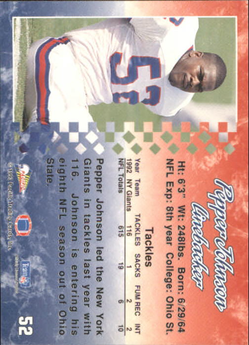 A6697- 1993 Pacific Football Cards 1-250 +Rookies -You Pick- 15+ FREE US SHIP - Bild 99 von 487
