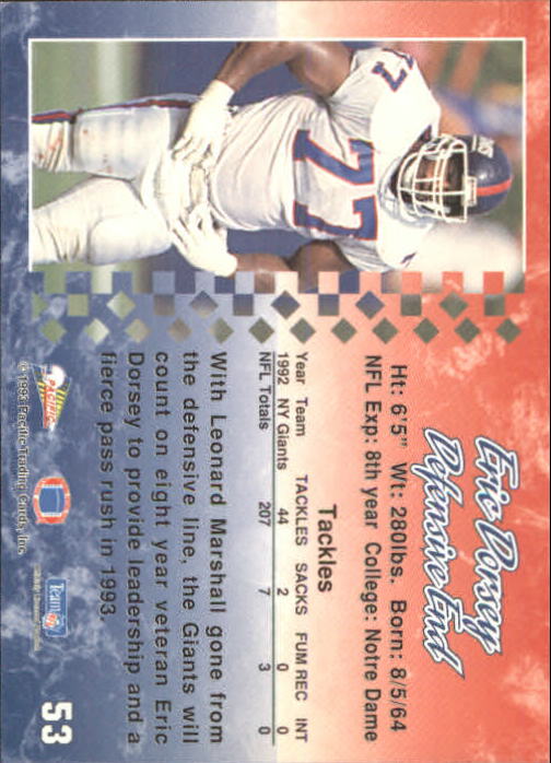 A6697- 1993 Pacific Football Cards 1-250 +Rookies -You Pick- 15+ FREE US SHIP - Bild 101 von 487