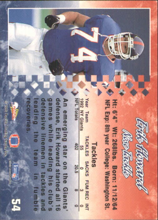 1993 Pacific #54 Erik Howard back image