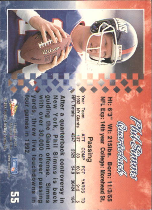 A6697- 1993 Pacific Football Cards 1-250 +Rookies -You Pick- 15+ FREE US SHIP - Bild 105 von 487
