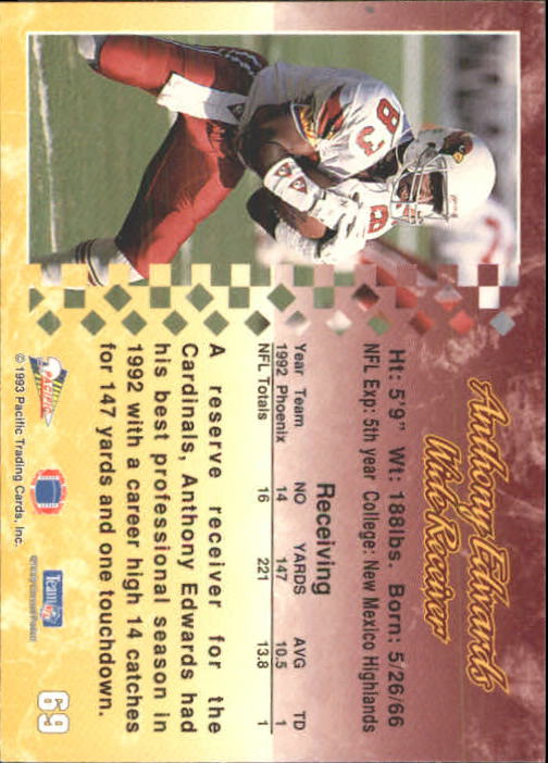 A6697- 1993 Pacific Football Cards 1-250 +Rookies -You Pick- 15+ FREE US SHIP - Bild 133 von 487