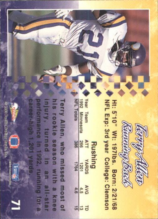 1993 Pacific #71 Terry Allen back image