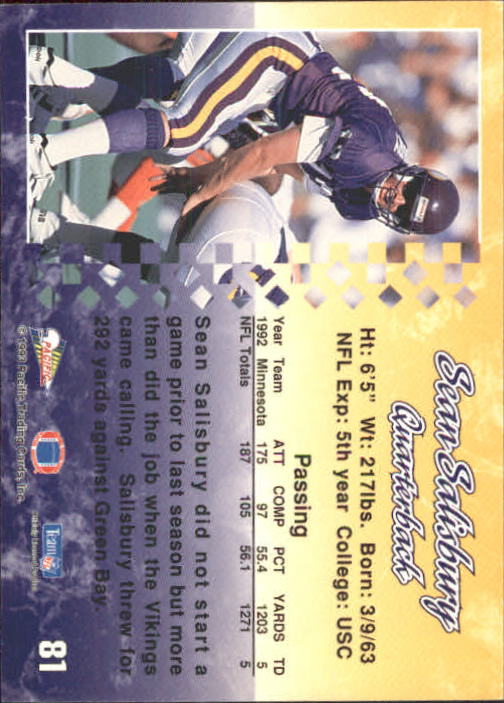 A6697- 1993 Pacific Football Cards 1-250 +Rookies -You Pick- 15+ FREE US SHIP - Bild 157 von 487