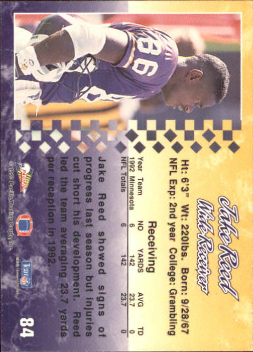 1993 Pacific #84 Jake Reed back image
