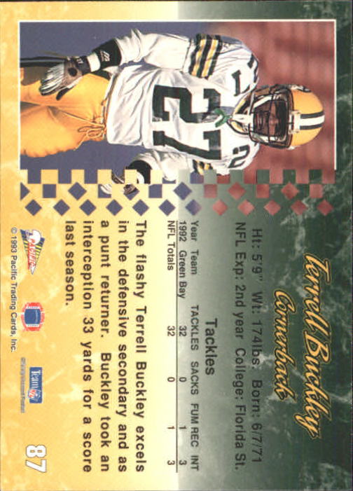 A6697- 1993 Pacific Football Cards 1-250 +Rookies -You Pick- 15+ FREE US SHIP - Bild 169 von 487